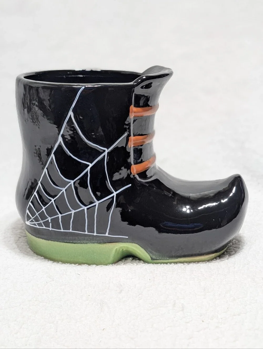 Yankee Candle Green Black Halloween Witch Boot Jar Candle Holder Ceramic Vase